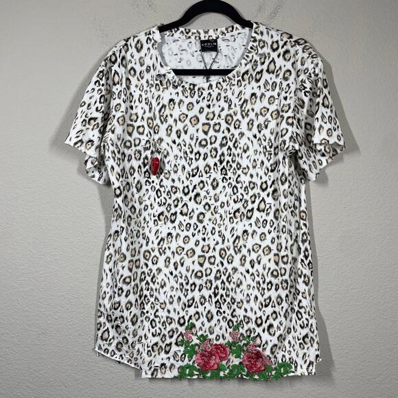 Cool TM XS Leopard Lace T-Shirt White Cotton Flower Applique Short Sleeves - Picture 1 of 11